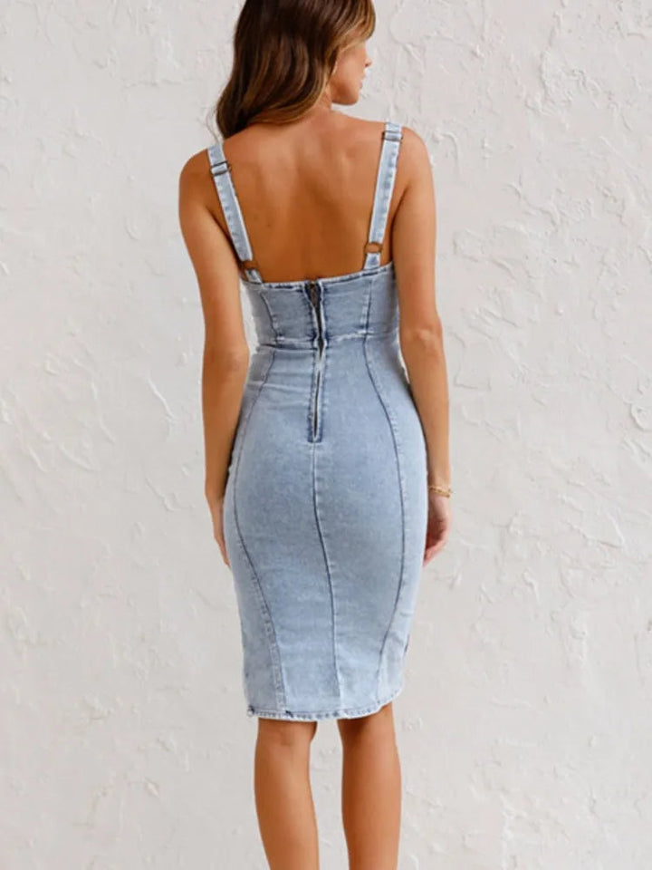 Perla Denim – Casual Spijkerjurk met Verstelbare Bandjes