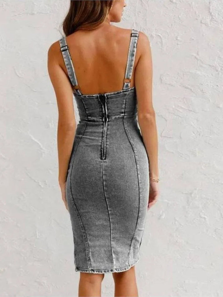 Perla Denim – Casual Spijkerjurk met Verstelbare Bandjes