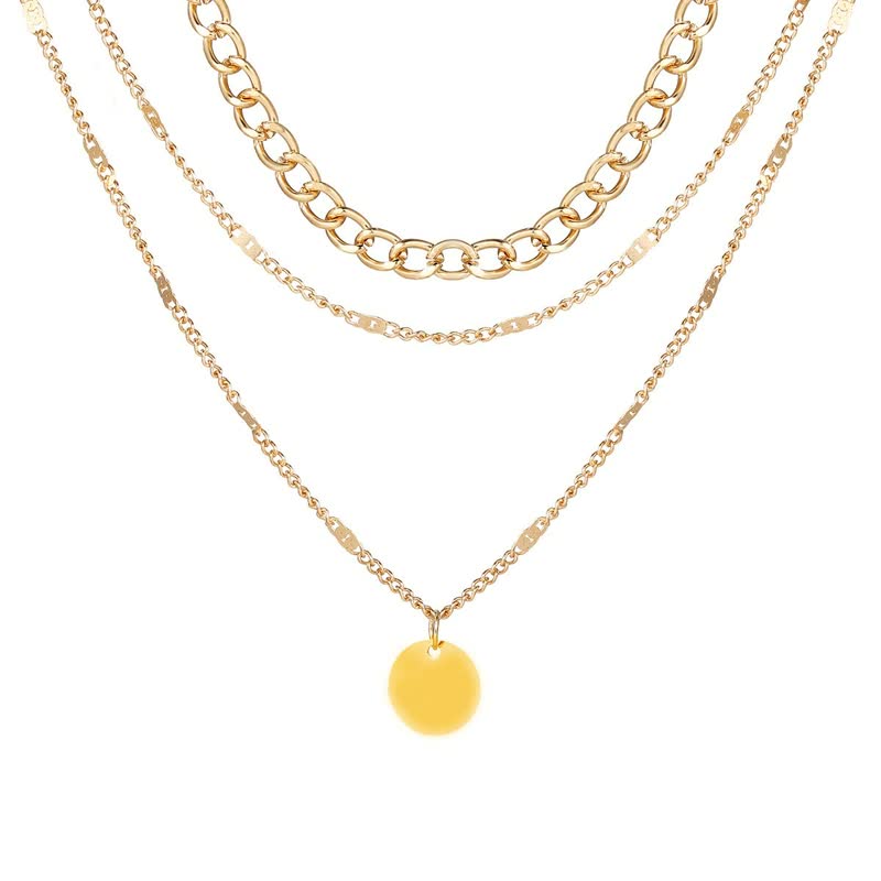 Gelaagde gouden kettingen met ronde hanger, stijlvolle dames sieraden, modieuze accessoires, perfect voor elke gelegenheid, trendy en elegant ontwerp.