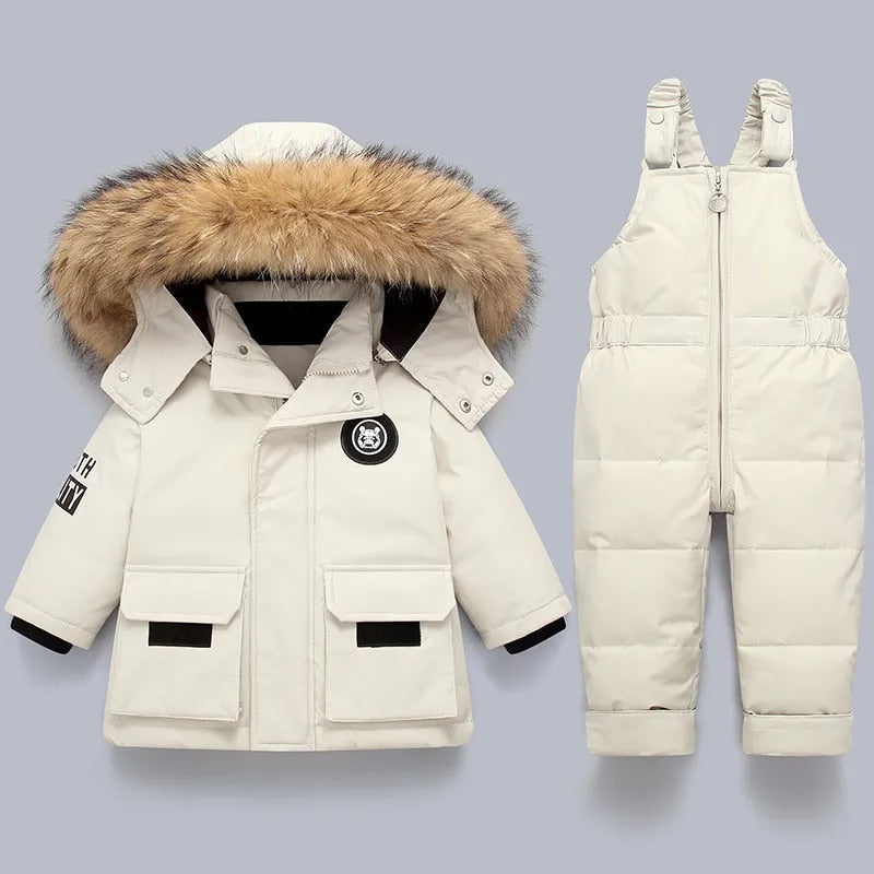 Kinder warme winterjas overall met bontkraag