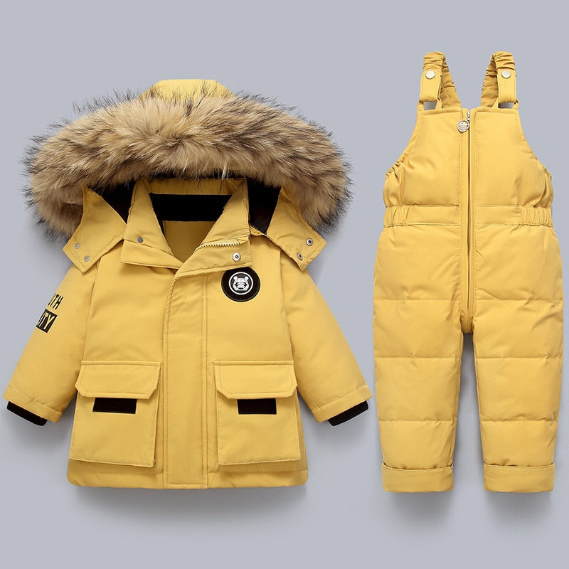 Kinder warme winterjas overall met bontkraag